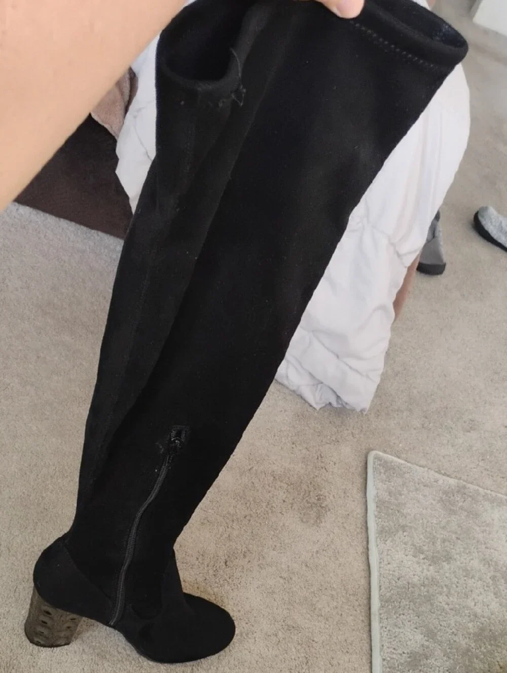 Carlos Santana Black Over-the-Knee Boots with Silver Studded Block Heel